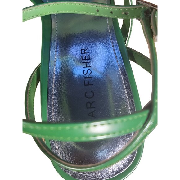 Marc Fisher Zalay Pyramid Heels Women Sz 8.5  Green Square Toe Ankle Strap Party - Picture 5 of 6